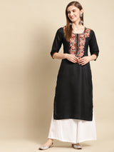 Black Yoke Design Cotton Straight Kurta