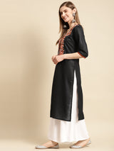 Black Yoke Design Cotton Straight Kurta