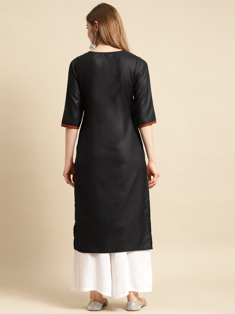 Black Yoke Design Cotton Straight Kurta