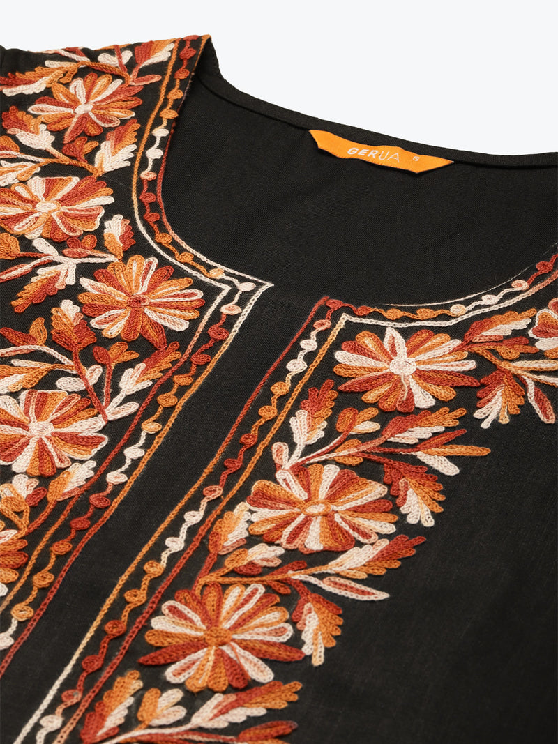 Black Yoke Design Cotton Straight Kurta