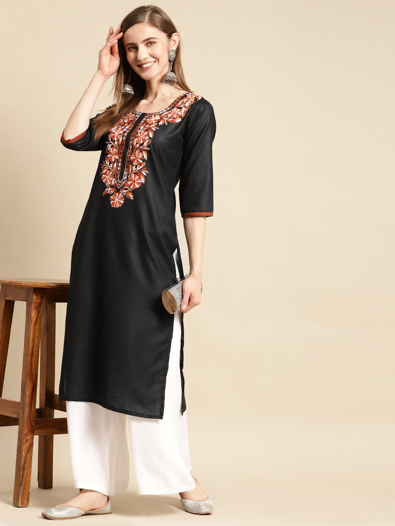 Black Yoke Design Cotton Straight Kurta