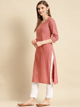 Red Printed Cotton Straight Kurta