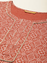 Red Printed Cotton Straight Kurta