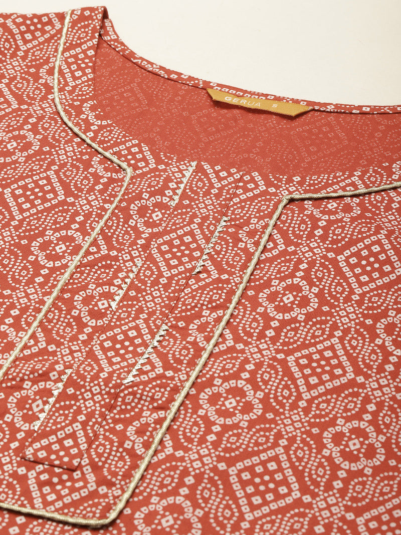 Red Printed Cotton Straight Kurta