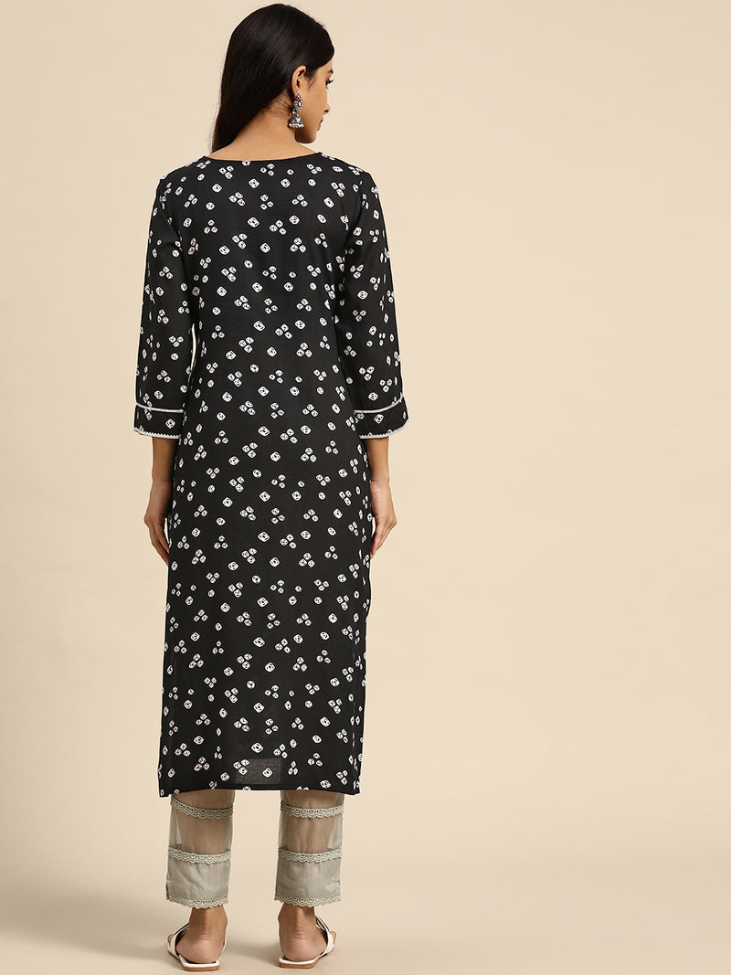 Black Printed Rayon Straight Kurta