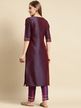 Purple Yoke Design Silk Straight Kurta