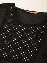 Black Yoke Design Silk Straight Kurta