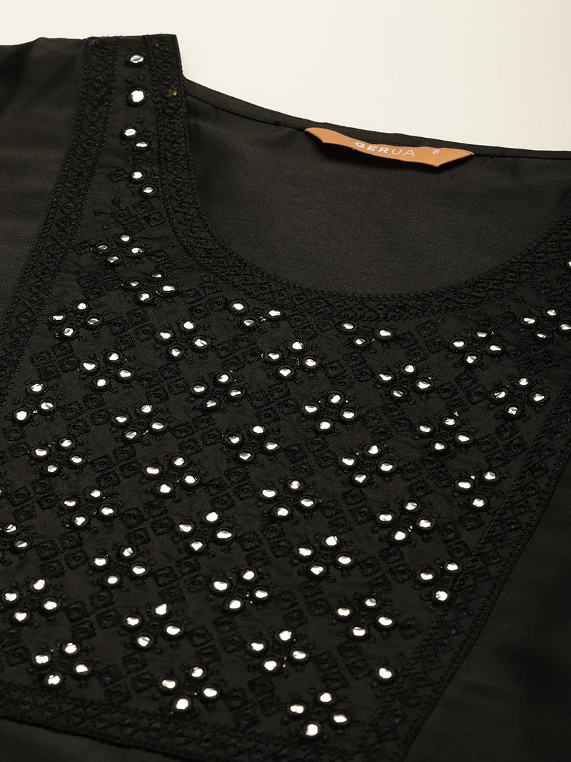 Black Yoke Design Silk Straight Kurta