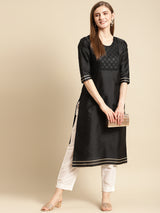 Black Yoke Design Silk Straight Kurta