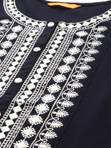 Navy Blue Yoke Design Rayon Straight Kurta