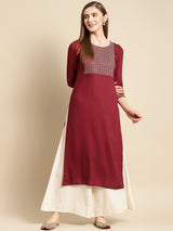 Maroon Yoke Design Rayon Straight Kurta