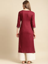 Maroon Yoke Design Rayon Straight Kurta