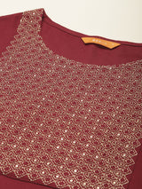 Maroon Yoke Design Rayon Straight Kurta