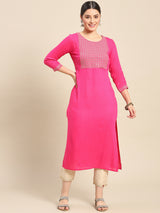Pink Yoke Design Rayon Straight Kurta