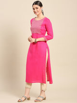 Pink Yoke Design Rayon Straight Kurta