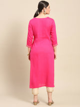 Pink Yoke Design Rayon Straight Kurta