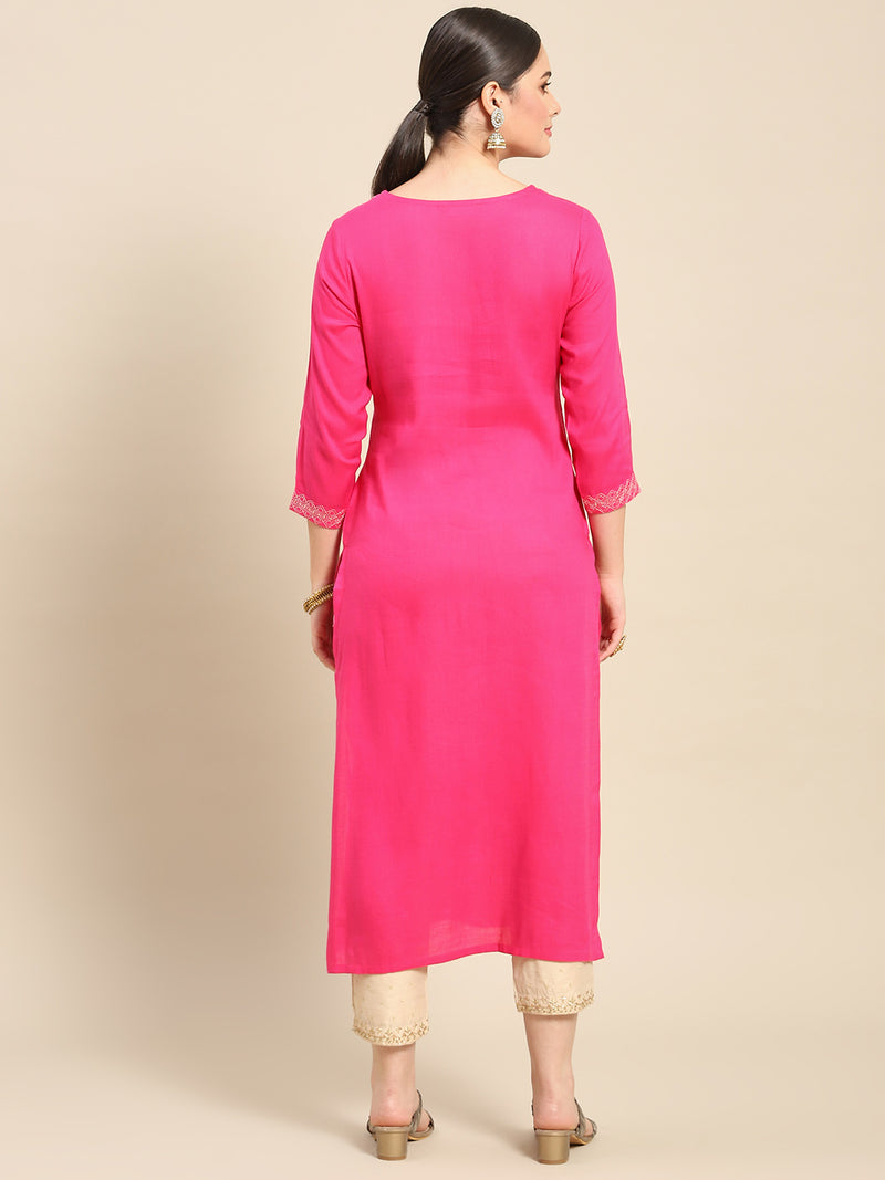 Pink Yoke Design Rayon Straight Kurta