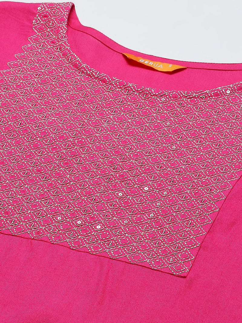 Pink Yoke Design Rayon Straight Kurta
