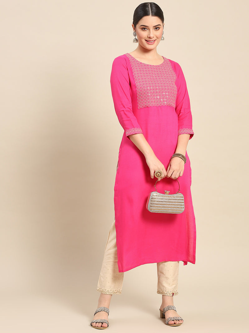 Pink Yoke Design Rayon Straight Kurta