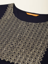 Navy Blue Yoke Design Rayon Straight Kurta