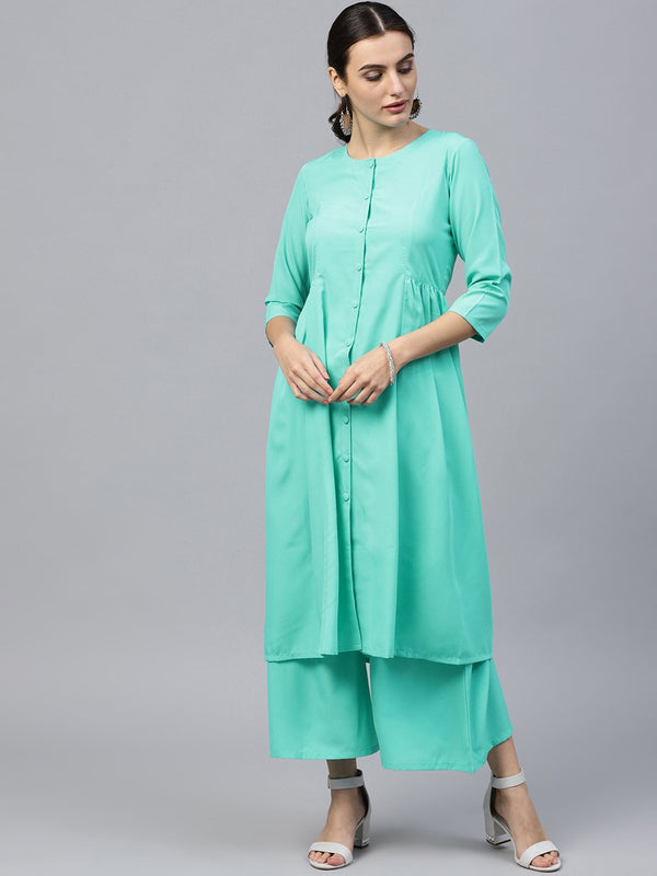 Blue Solid Crepe Kurta Set