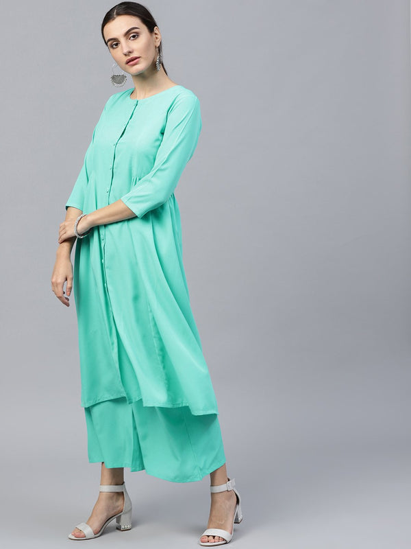 Blue Solid Crepe Kurta Set