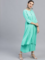 Blue Solid Crepe Kurta Set