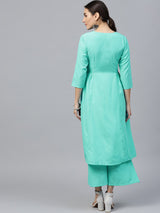 Blue Solid Crepe Kurta Set