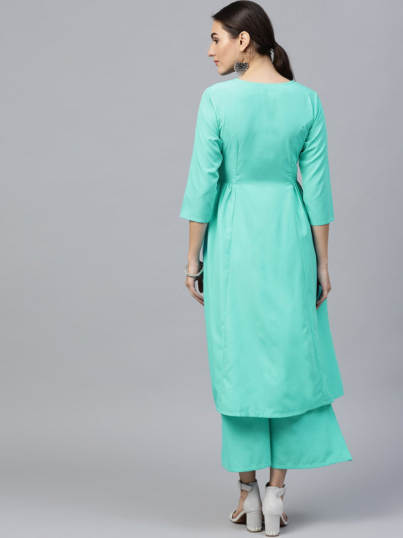 Blue Solid Crepe Kurta Set