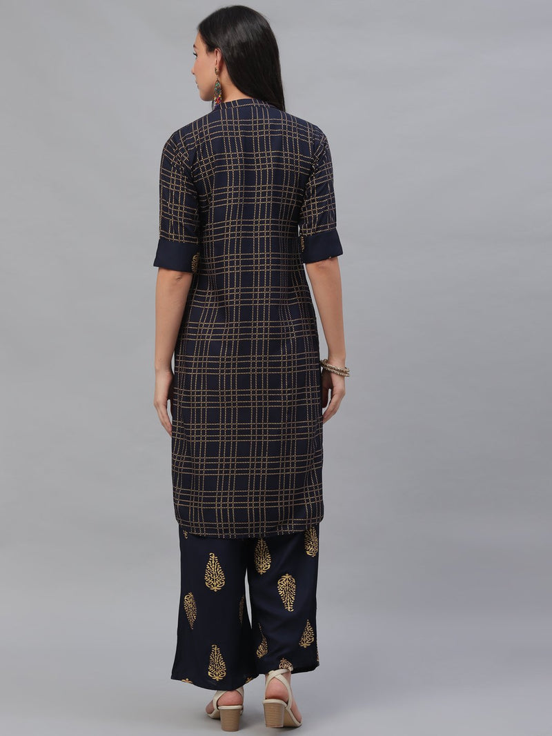 Blue Rayon Printed Pathani Kurta With Palazzo
