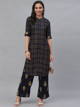 Blue Rayon Printed Pathani Kurta With Palazzo
