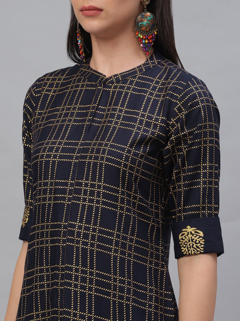 Blue Rayon Printed Pathani Kurta With Palazzo