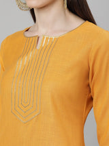 Yellow Silk Solid Straight Kurta With Palazzo And Green Blend Woven Dupatta