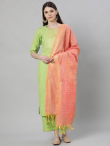 Green Self Design Cotton Suit Set