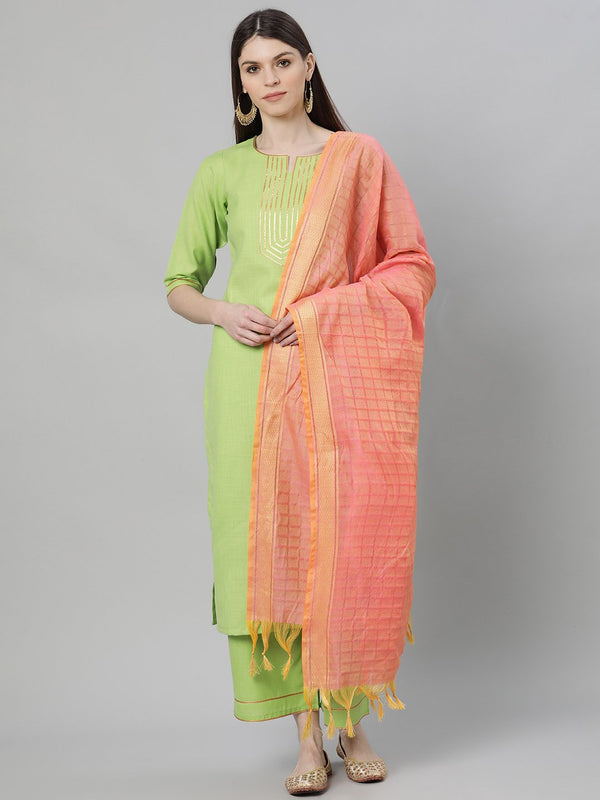 Green Self Design Cotton Suit Set
