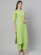 Green Self Design Cotton Suit Set