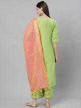 Green Self Design Cotton Suit Set