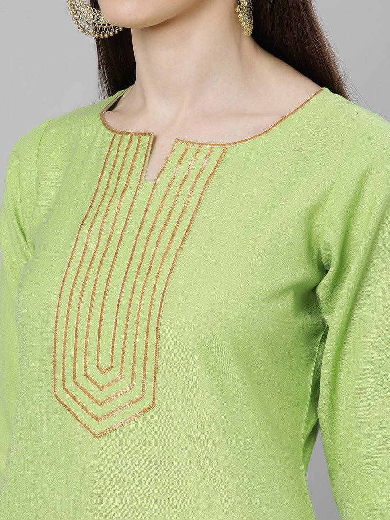 Green Self Design Cotton Suit Set