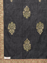 Black Silk Solid A-line Kurta With Palazzo And Cotton Printed Dupatta