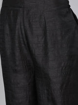 Black Silk Solid A-line Kurta With Palazzo And Cotton Printed Dupatta