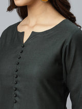 Green Solid Cotton Suit Set
