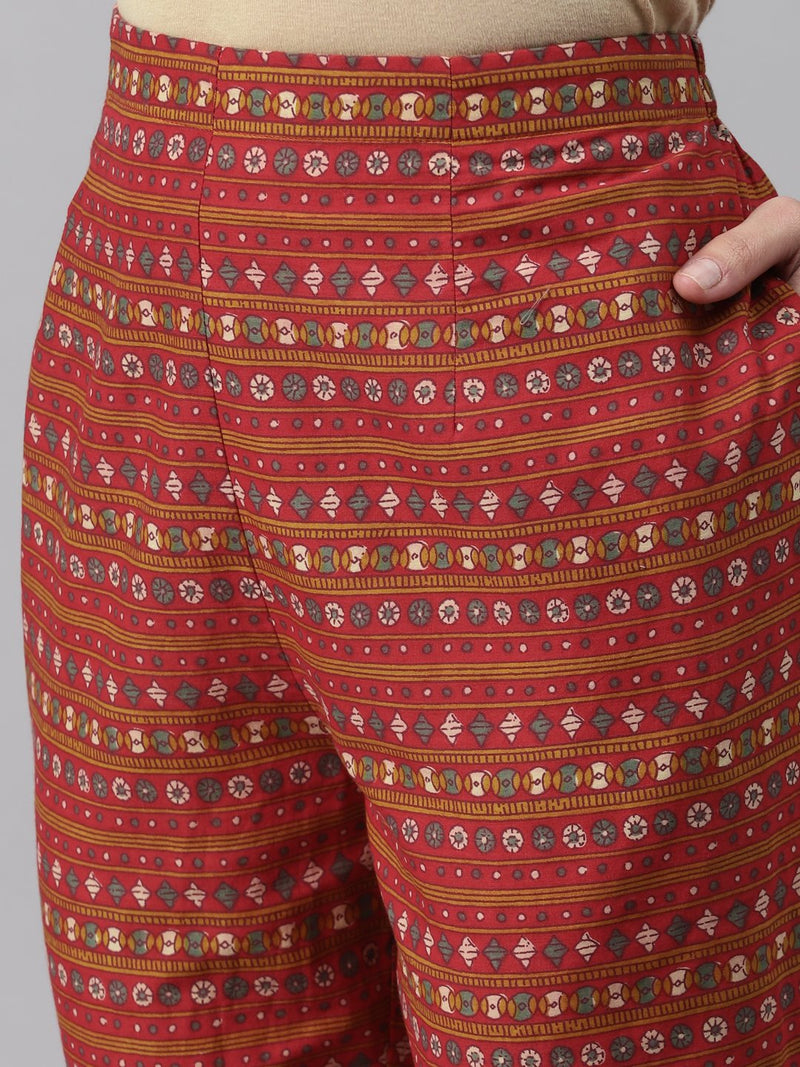 Red Printed Cotton Suit Set