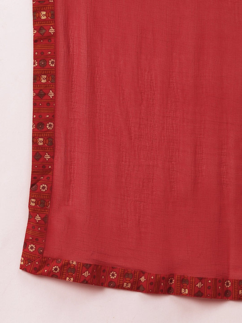 Red Printed Cotton Suit Set