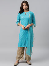 Blue Printed Rayon Suit Set