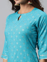 Blue Printed Rayon Suit Set