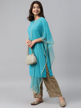 Blue Printed Rayon Suit Set
