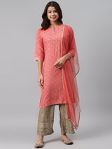 Pink Printed Rayon Suit Set