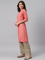 Pink Printed Rayon Suit Set