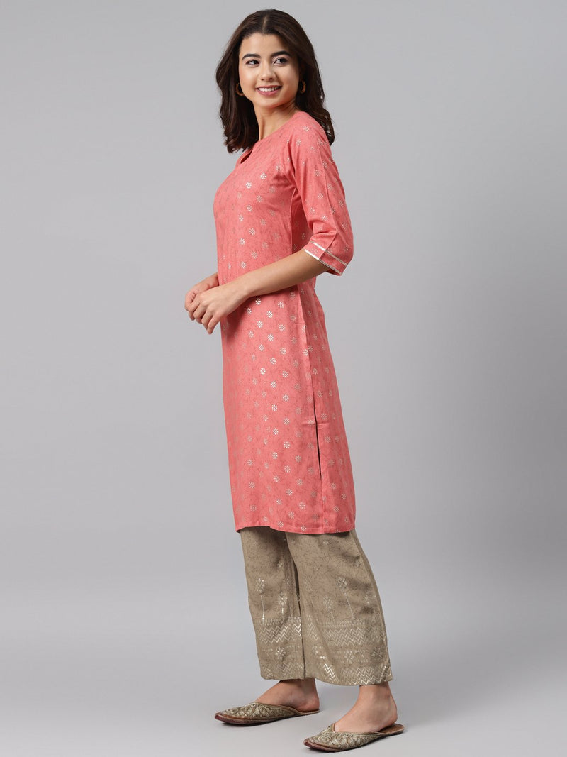 Pink Printed Rayon Suit Set