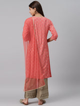 Pink Printed Rayon Suit Set